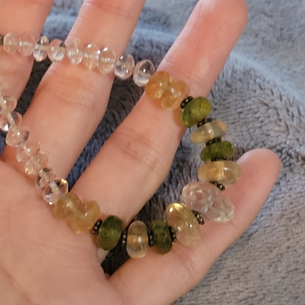 Designer marked 925, semiprecious/stone  bead bracelet, green and citrine color